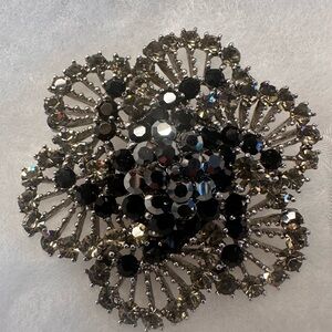Black and Smokey Crystal Brooch/ Pendant NWOT